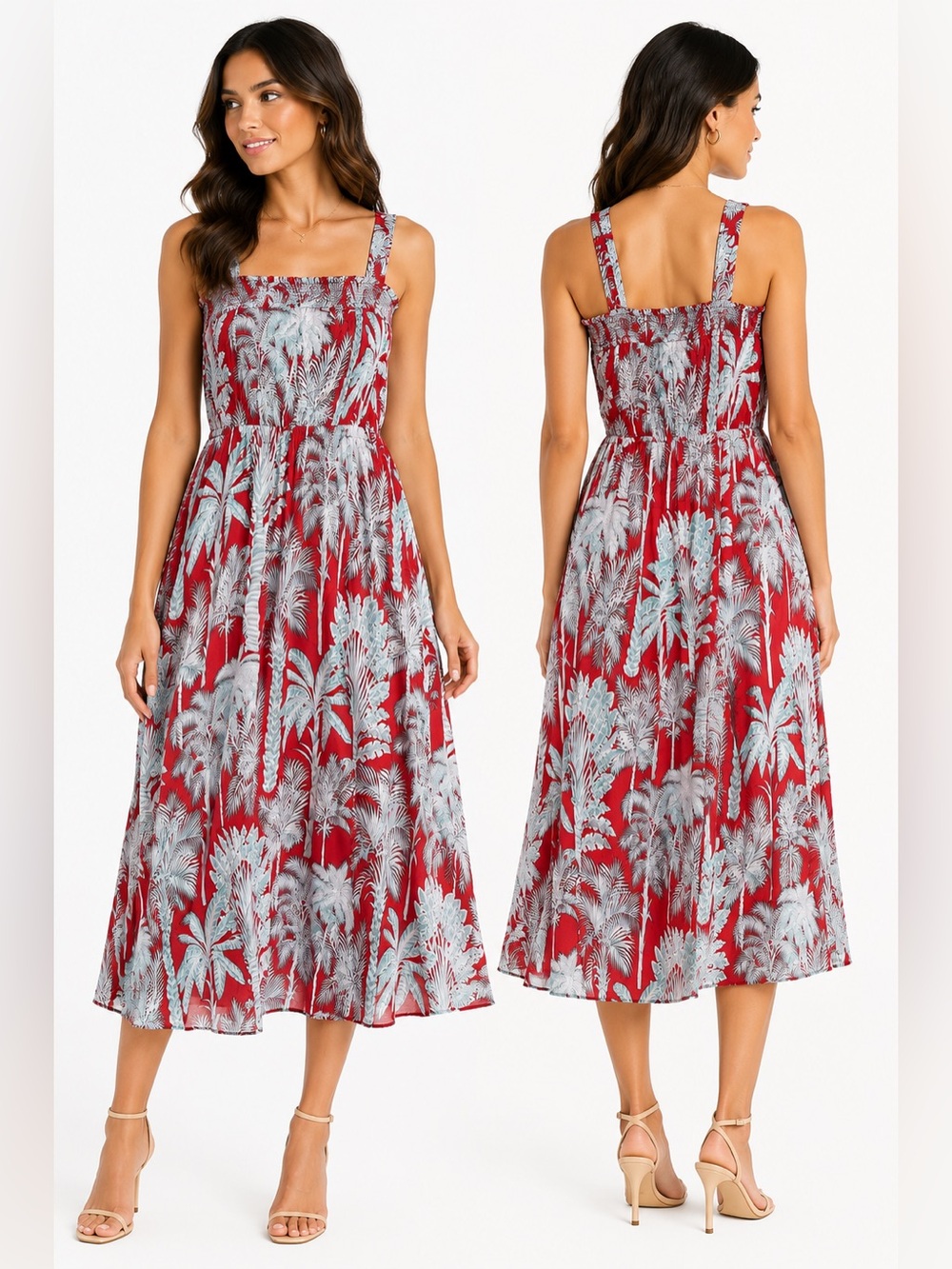 Talbots tropical palm print midi dress